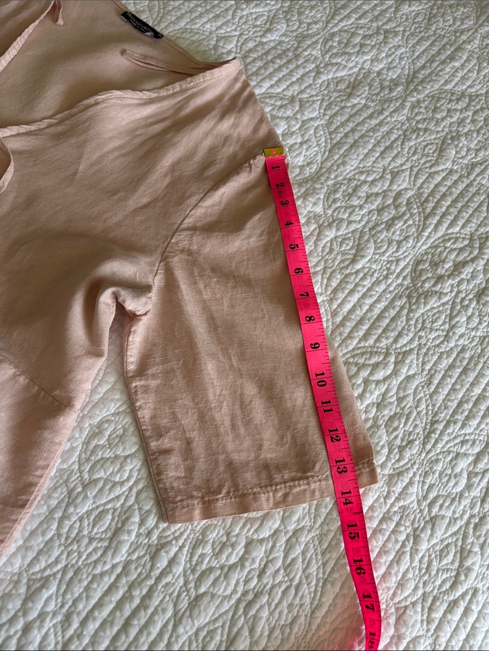 Francesca Bettini Pale Blush Tie-Front Peplum Blouse Linen Blend Italy Size L - Picture 8 of 11
